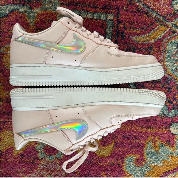 Nike | Women's Pink Iridescent Air Force 1 Low Lace Up Sneakers, size 10 - Picture 10 of 16